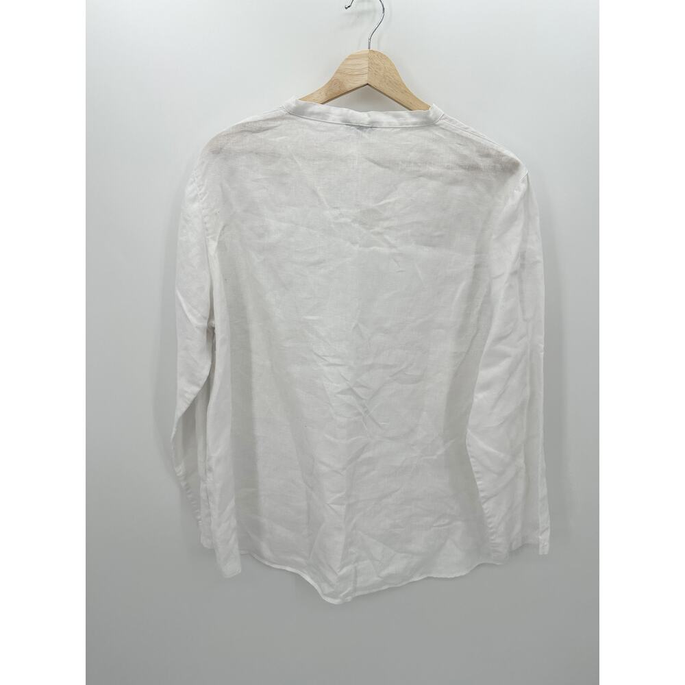 Vivid Women White V-Neck Linen Top Shirt Blouse Coastal Minimal Neutral Size XL - Picture 2 of 6